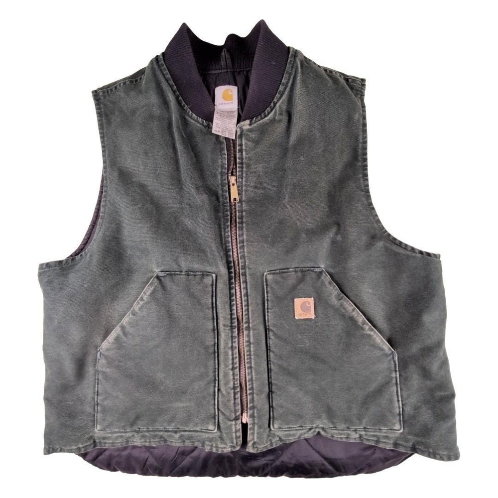 Vintage Carhartt‎ Vest Green Arctic VO2 Duck Canvas Quilted Lining 2XL Flaw